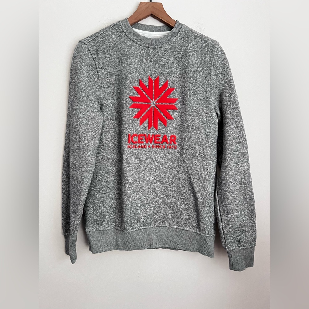 Icewear Iceland Gray crewneck Pullover Sweatshirt Orange snowflake S